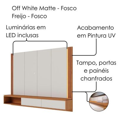 Painel Suspenso TV 75 Polegadas 217 Cm Loa Colibri Off White Matte Freijo