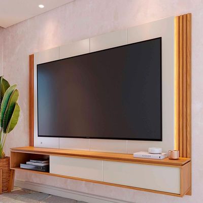Painel Suspenso TV 75 Polegadas 217 Cm Loa Colibri Off White Matte Freijo