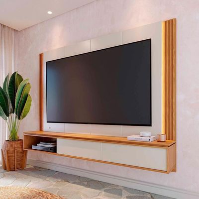 Painel Suspenso TV 75 Polegadas 217 Cm Loa Colibri Off White Matte Freijo