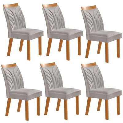 Conjunto De 6 Cadeiras Veneza Com Tecido Linho Encosto Alto Cinza Claro/cinamomo
