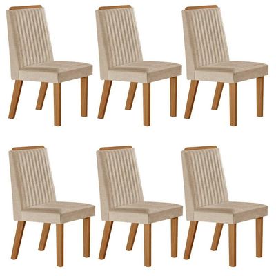 Conjunto De 6 Cadeiras Riviera Com Tecido Linho Bege Claro/cinamomo