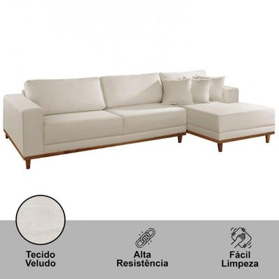 Sofá Cronos Linho 4lug Chaise Lado Direito Meu Sofá Online A302 Linho Branco