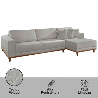 Sofá Cronos Linho 4lug Chaise Lado Direito Meu Sofá Online A230 Linho Cinza