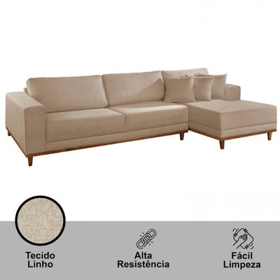 Sofá Cronos Linho 4lug Chaise Lado Direito Meu Sofá Online A226 Linho Bege