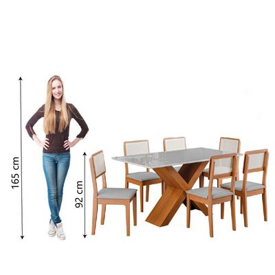 Conjunto De Mesa Sala De Jantar Tampo Com Vidro 6 Cadeiras