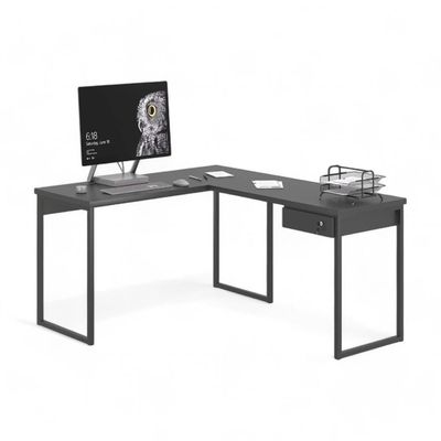 Mesa Home Office Escrivaninha L Industriale Preta Com Gaveteiro