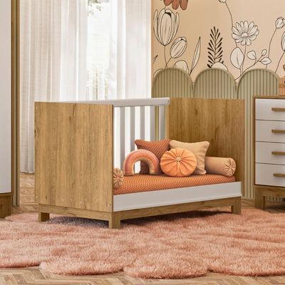 Conjunto Infantil Luar Freijo Toq-branco Acetinado: Berço Luar Mini Cama + Cômoda Luar