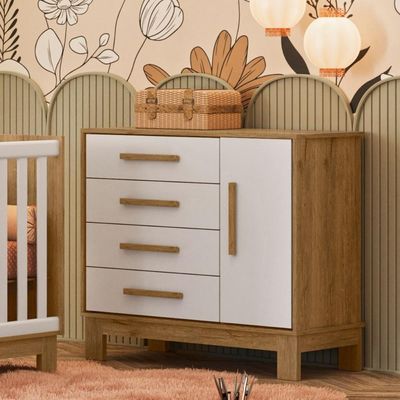 Conjunto Infantil Luar Freijo Toq-branco Acetinado: Berço Luar Mini Cama + Cômoda Luar