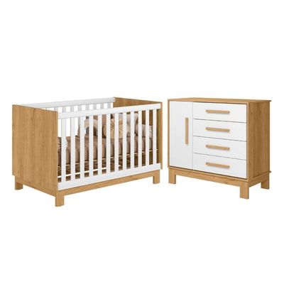 Conjunto Infantil Luar Freijo Toq-branco Acetinado: Berço Luar Mini Cama + Cômoda Luar
