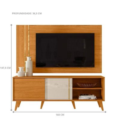 Conjunto Chronos Rack 2 Portas Com Painel Cinamomo-off-white Com Rack E Painel