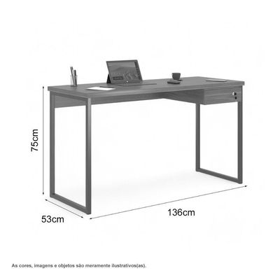Mesa Home Office Escrivaninha Industriale 1,36 Branco Com Gaveteiro