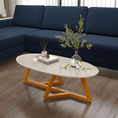 Mesa De Centro Sala De Estar Vintage Oval Off White
