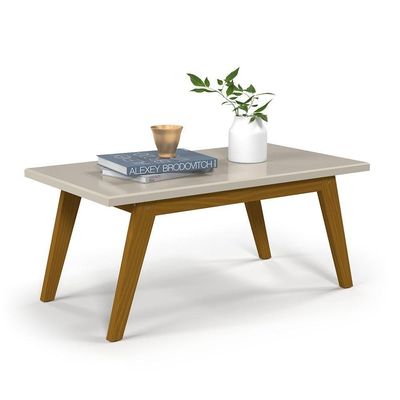 Mesa De Centro Com Pés Em Madeira Prism Off White - Patrimar
