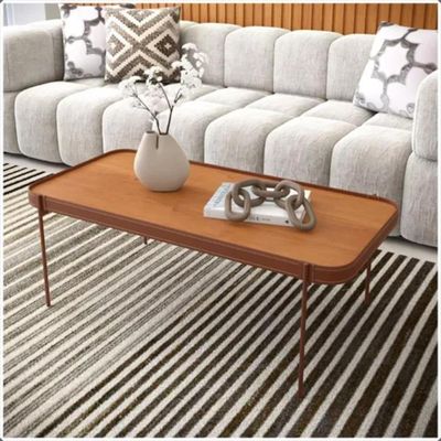 Mesa De Centro Sala De Estar Melin P 87x44 Nature Com Pes Metal Cobre