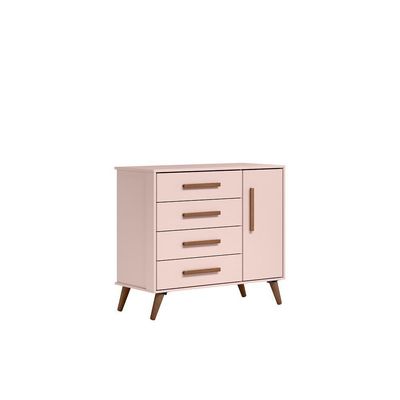 Conjunto Infantil Retrô Rosa Orion: Berço Orion Mini Cama + Cômoda Luma
