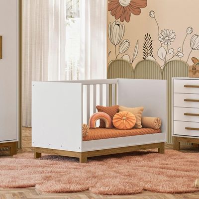 Conjunto Infantil Luar Branco Acetinado: Berço Luar Mini Cama + Cômoda Luar