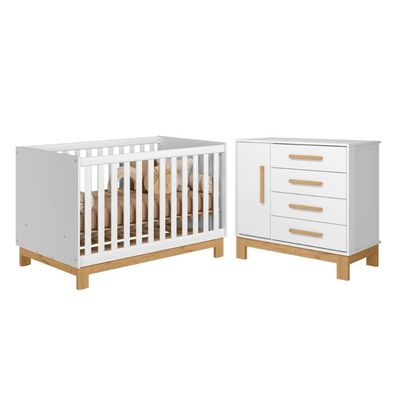 Conjunto Infantil Luar Branco Acetinado: Berço Luar Mini Cama + Cômoda Luar