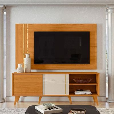 Conjunto édio Rack 2 Portas Com Painel Cinamomo-off-white Com Rack E Painel