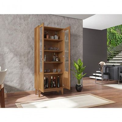 Cristaleira Lyra 2 Portas C- Prateleiras Para Vinhos E Taças Cedro
