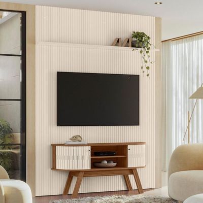 Conjunto New Silverstone Painel Com Prateleira E Rack Naturale-off-white