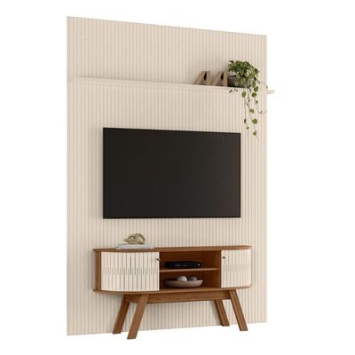 Conjunto New Silverstone Painel Com Prateleira E Rack Naturale-off-white