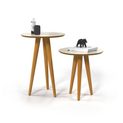 Conjunto 2 Mesas 4202 Pés Palito Ofertamo Sala Off White-freijo