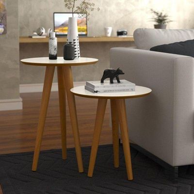 Conjunto 2 Mesas 4202 Pés Palito Ofertamo Sala Off White-freijo