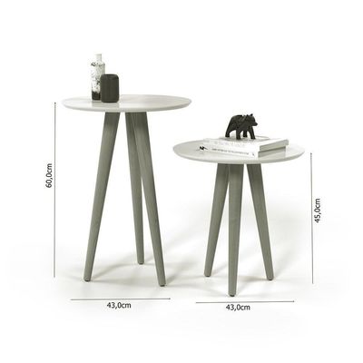 Conjunto 2 Mesas 4202 Pés Palito Ofertamo Sala Off White-freijo