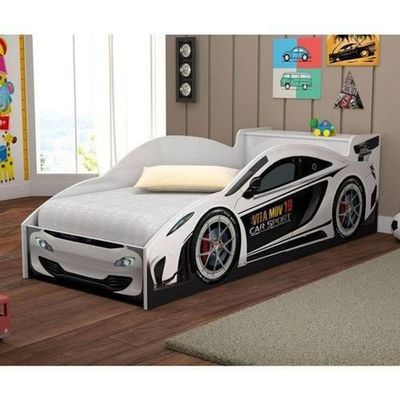 Cama Carro De Corrida Branco Com Colchão Vitamov