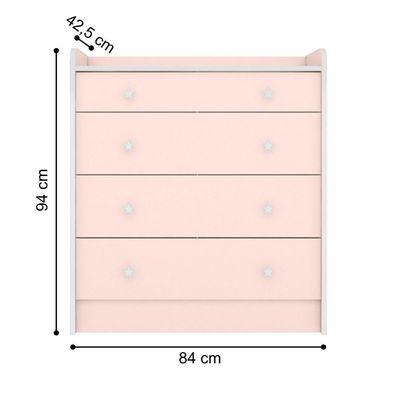 Conjunto Infantil Aurora Rosa: Berço Aurora + Kit Rodízios + Cômoda Aurora + Guarda-roupa Aurora