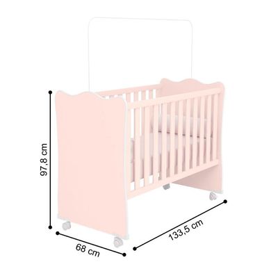 Conjunto Infantil Aurora Rosa: Berço Aurora + Kit Rodízios + Cômoda Aurora + Guarda-roupa Aurora