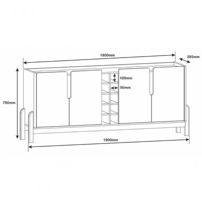 Buffet 4 Portas C- Prateleiras Luna 1,90 Cinza Perola-cedro