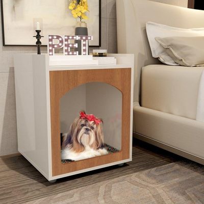 Mesa Cabeceira Casinha De Cachorro-gato Pet Off White-freijo - Ofertamo