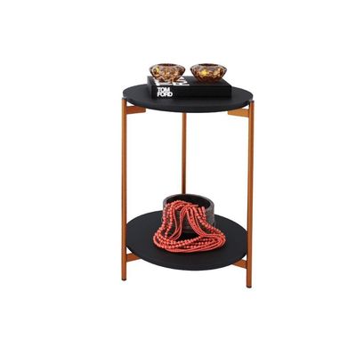 Conjunto Mesa De Centro E Lateral Lunis Preto Com Pés De Ferro Bronze