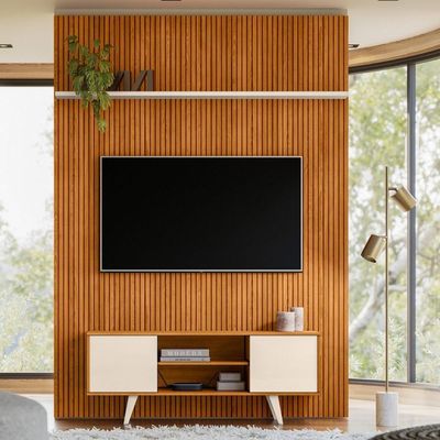 Conjunto New Panorama Painel Com Prateleira E Rack Cinamomo-off-white