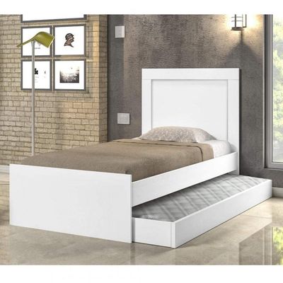 Cama Luara Solteiro Branca Azul E Rosa Com Auxiliar E 2 Colchões Cambel