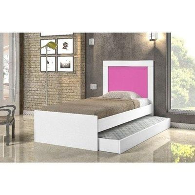 Cama Luara Solteiro Branca Azul E Rosa Com Auxiliar E 2 Colchões Cambel