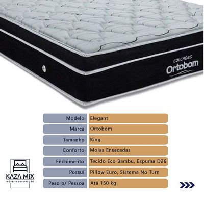Cama + Box Colchão King Com Molas Ensacadas Ortobom Europillow Elegant Branco