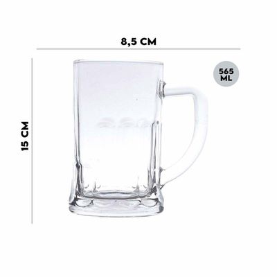 Jogo 6 Canecas Para Chopp Cerveja Vidro Com Alça 565ml Lyor