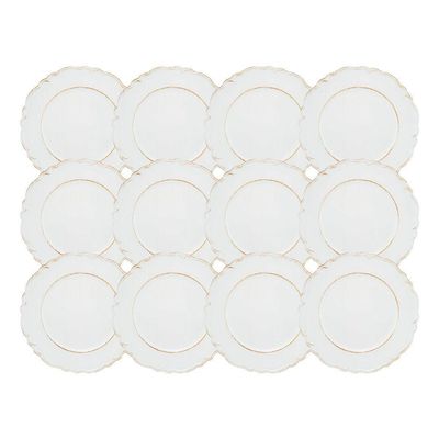Jogo 12 Sousplat Redondo Patinado Plástico Moon Branco Lyor 33cm