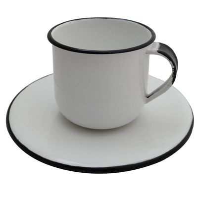 Jogo De Xícaras Com Pires 6 Canecas Esmaltada 180ml Chá Café Branco