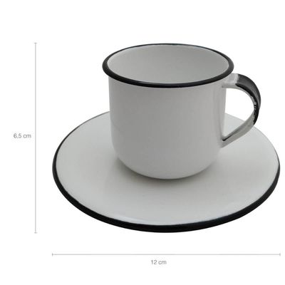 Jogo De Xícaras Com Pires 6 Canecas Esmaltada 180ml Chá Café Branco