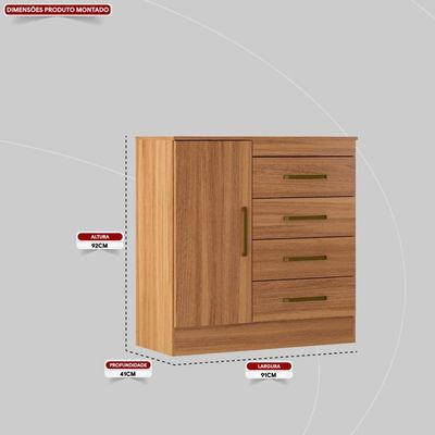 Cômoda 4 Gavetas 1 Porta Com Rodizios Chile - Amêndola Touch Amêndola Touch