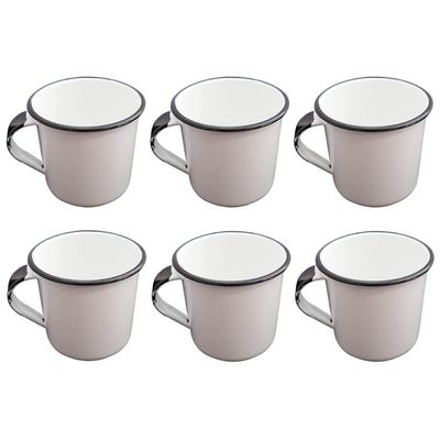 Jogo 6 Xícaras Café Caneca Esmaltada 400ml Caneca de Agata Branco