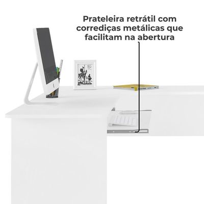 Mesa Escrivaninha De Canto 1 Gaveta 150x165 Cm Branco Arly