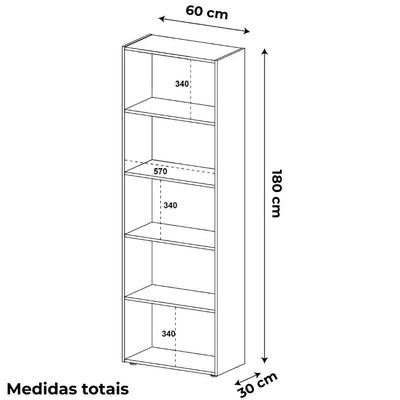 Estante Livreiro 5 Prateleiras 180x60 Cm Branco Arly Branco