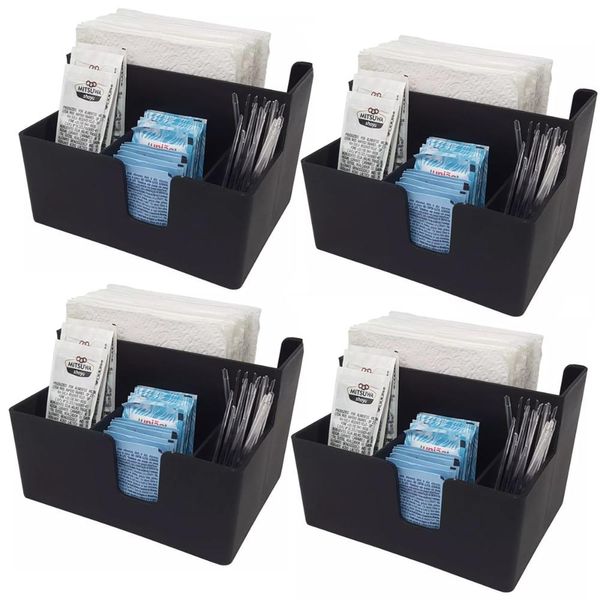 Kit 4 Porta Sachês Guardanapos Açúcar Organizadores Bancada Preto Preto