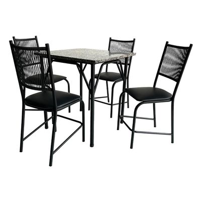 Mesa de Jantar Quadrada Famais Cairo com 4 Cadeiras – Preta