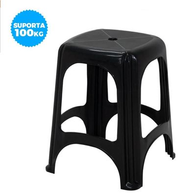Banqueta Preta Banco Tramontina em Plástico 100Kg Portátil Empilhável Compacto Niterói ECO
