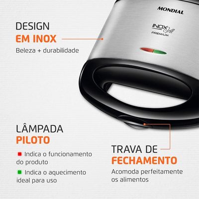Sanduicheira Mondial Grill S-07 - Preto/Inox Preto,Inox / 110